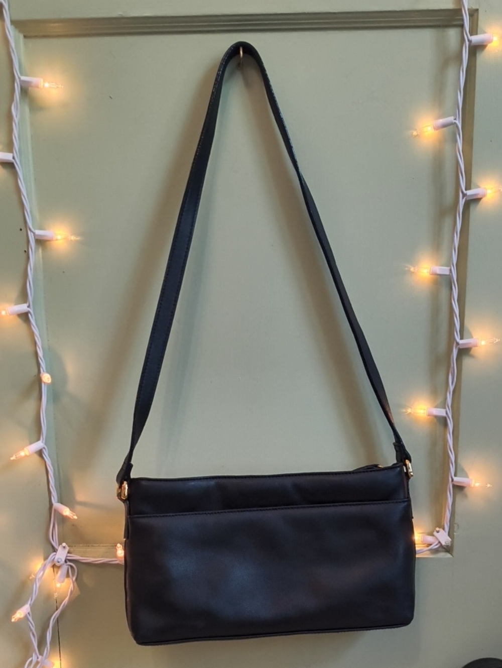 Women's Preston & York Black Leather Rectangle Shoulder Hand Bag Purse